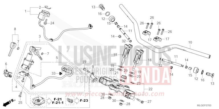 TUYAU DE GUIDON/PONT SUPERIEUR de Africa Twin DCT GRAND PRIX RED (R380B) 2023